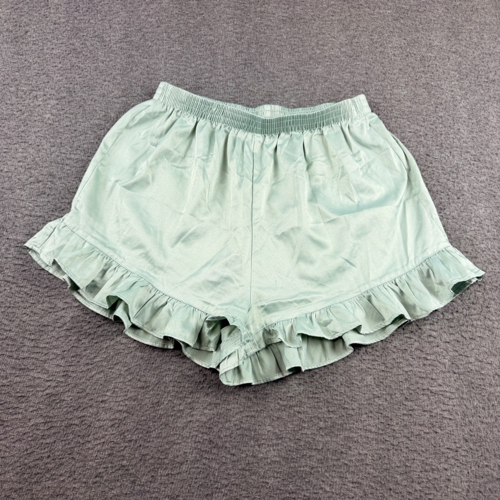 Nasty Gal Collection Satin Ruffle Hem Pajama Shorts Sage Green Women's Size 6